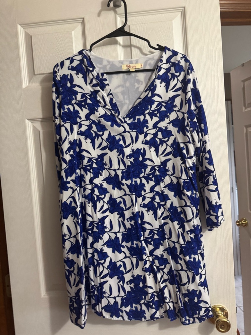 Aryeh White Mini Dress with Royal Blue Floral Print